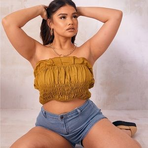 Pretty Little Thing Khaki Ruched Bandeau Crop Top